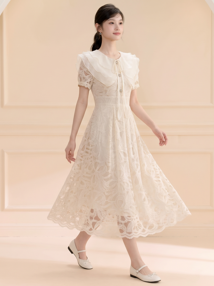 【dress】ラッフルカラーレースワンピース　N3709