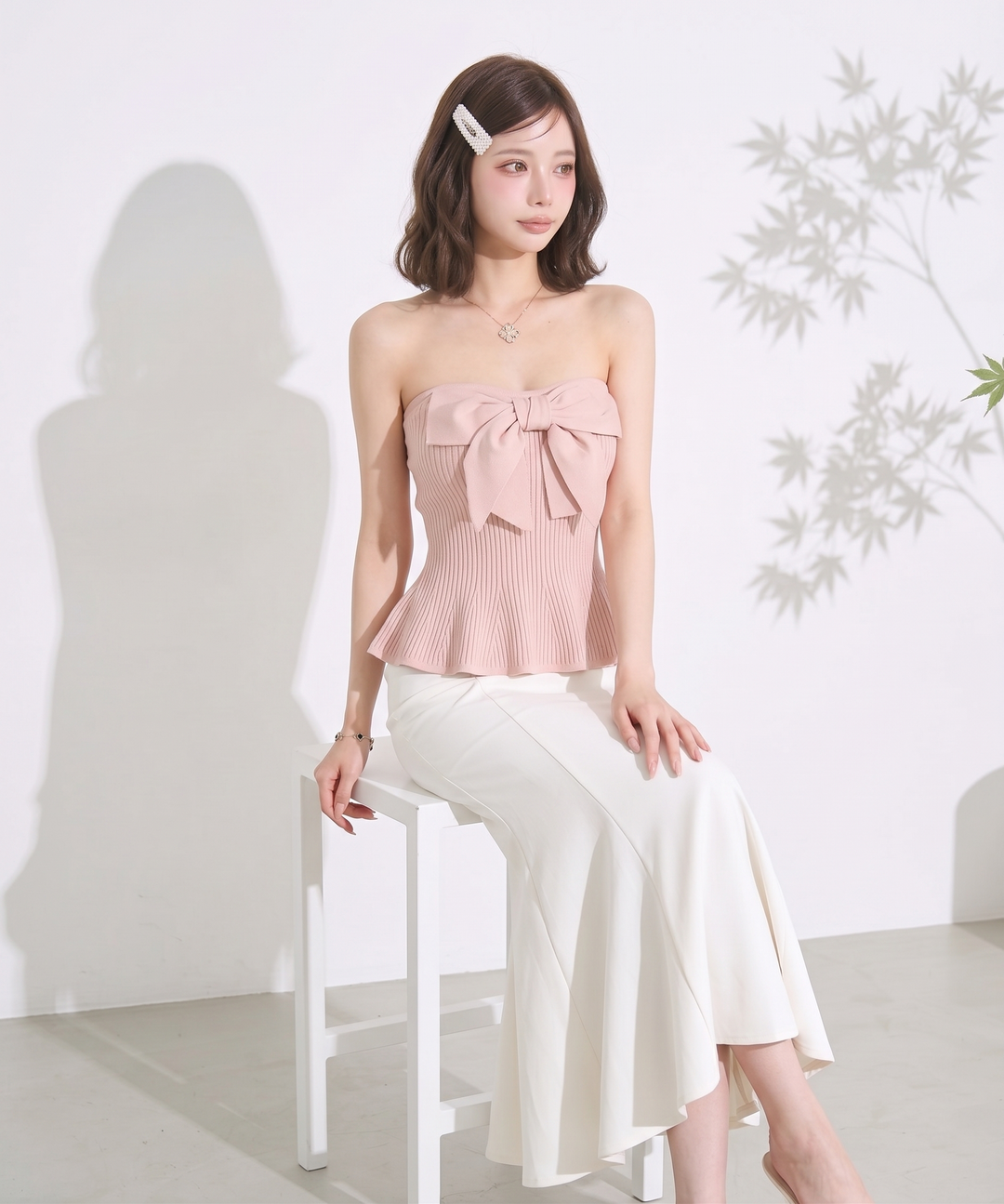 【tops】ビッグリボンペプラムベアトップ  N3644