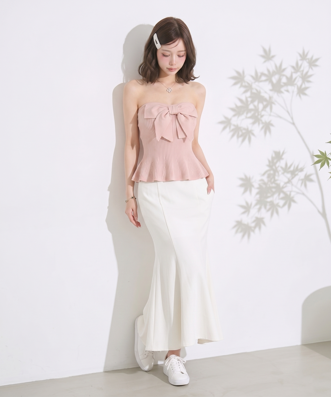 【tops】ビッグリボンペプラムベアトップ  N3644