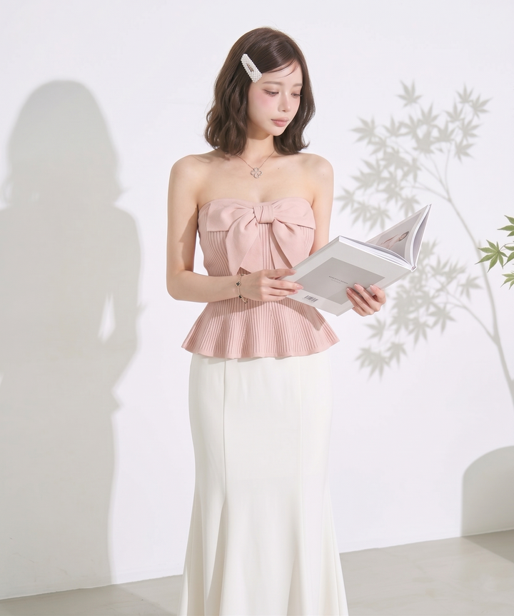 【tops】ビッグリボンペプラムベアトップ  N3644