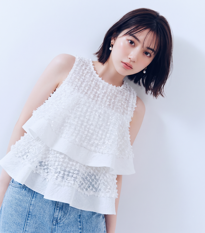 【tops】ラッフルジャガードボリュームブラウス  N3641