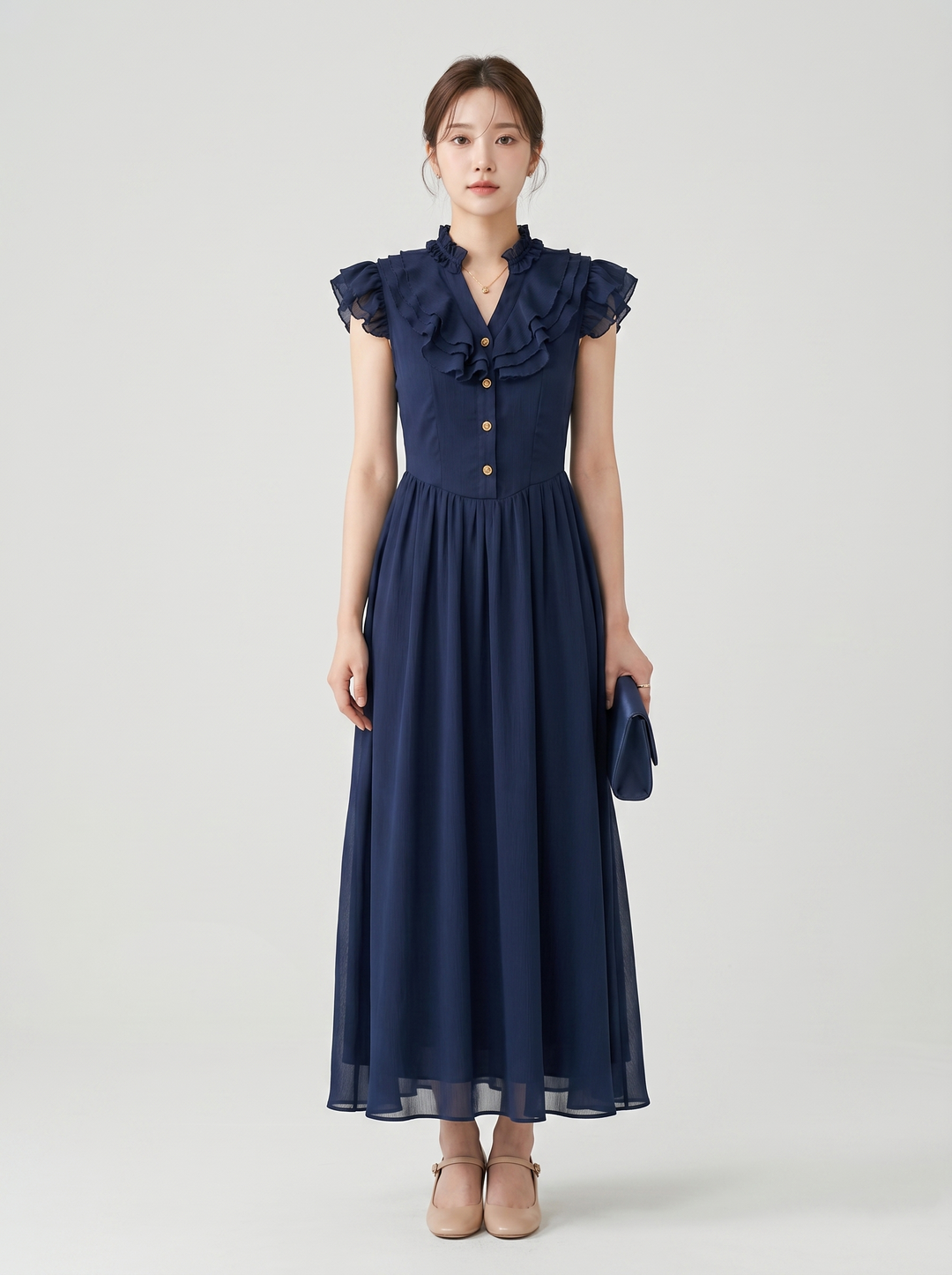 【dress】ギャザーフリルロングワンピース　N3621