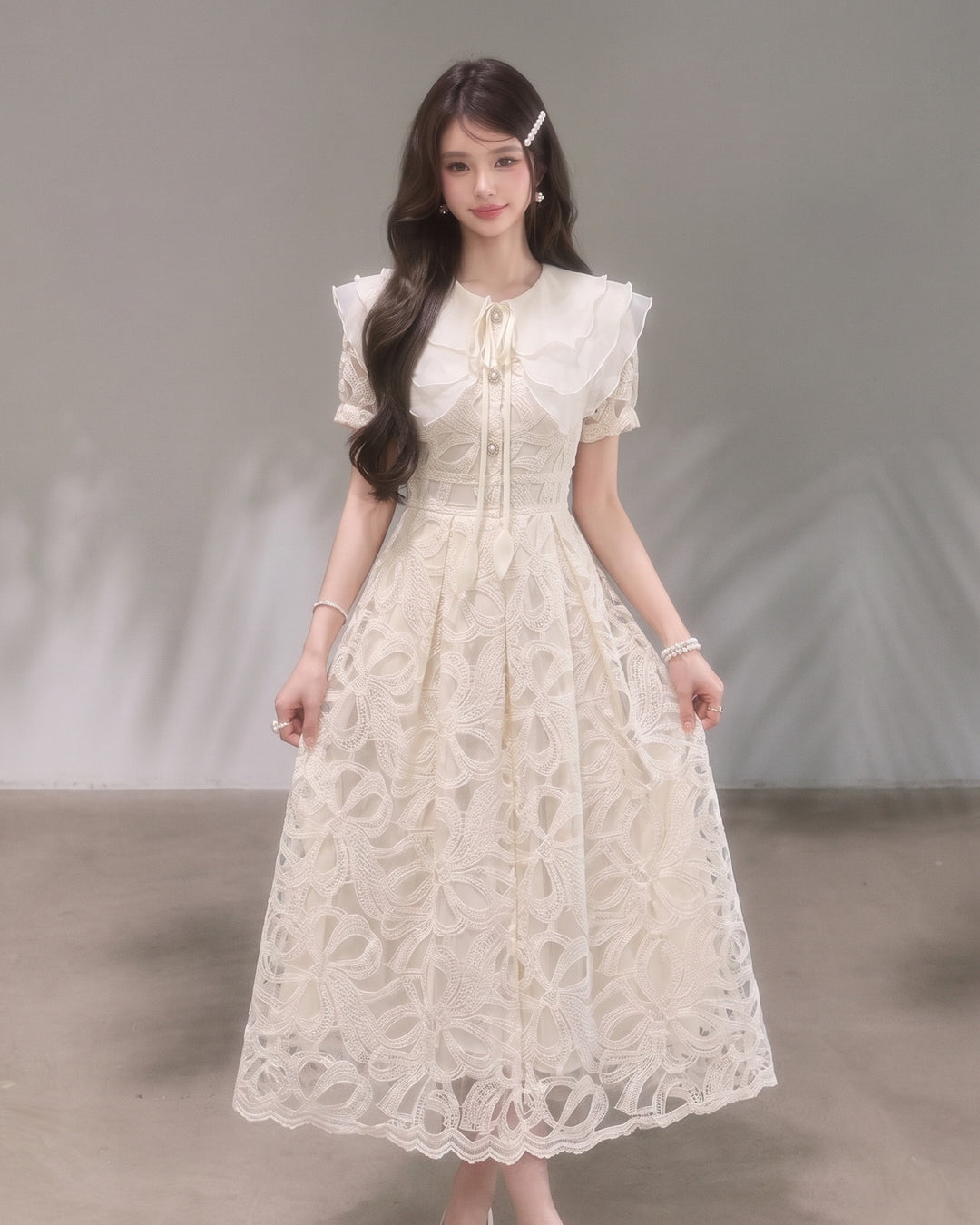 【dress】ラッフルカラーレースワンピース　N3709