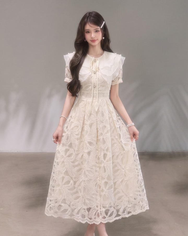 【dress】ラッフルカラーレースワンピース　N3709