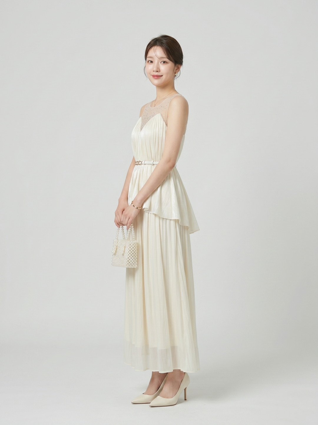 【set】ビジューシアードッキングトップス×ロングスカートセット　N3616