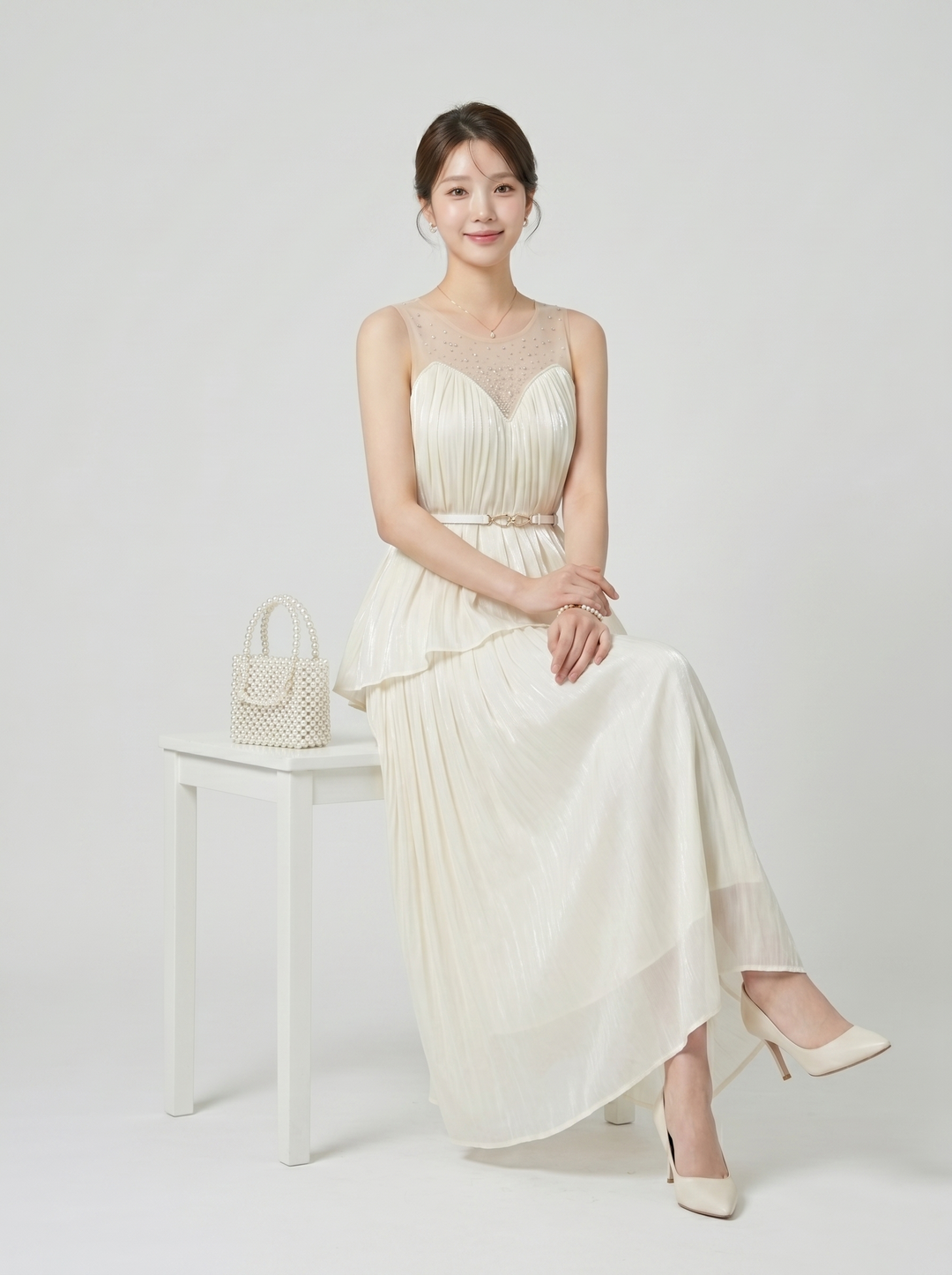 【set】ビジューシアードッキングトップス×ロングスカートセット　N3616