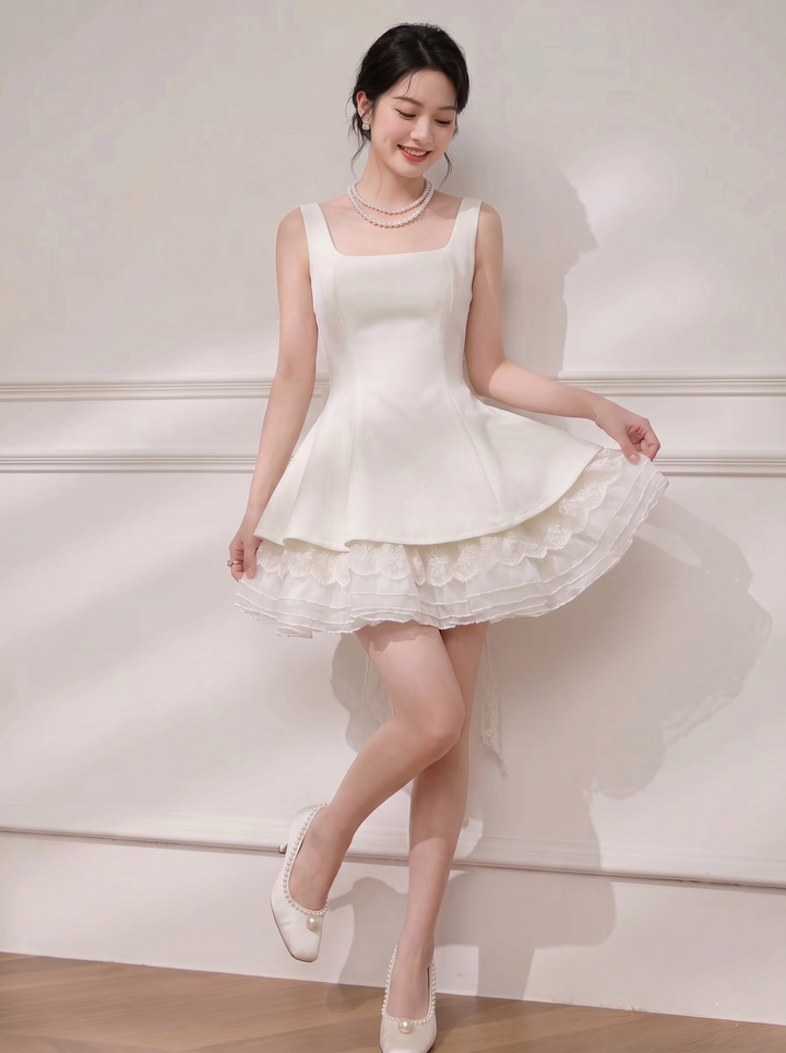 【dress】チュールドッキングペプラムミニワンピース　N3623
