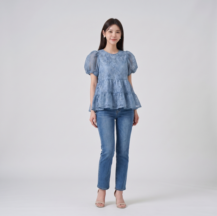 【tops】パールショルダーペプラムトップス　N3617