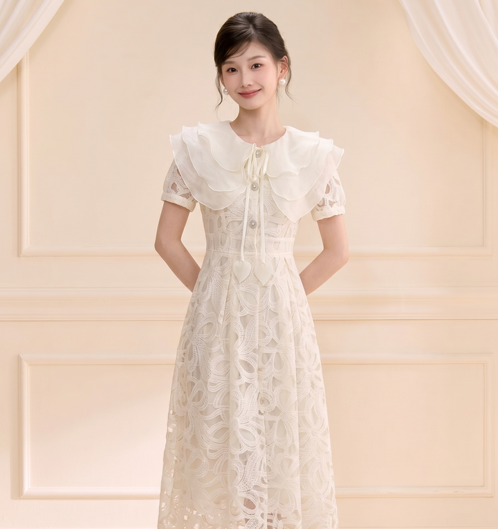 【dress】ラッフルカラーレースワンピース　N3709