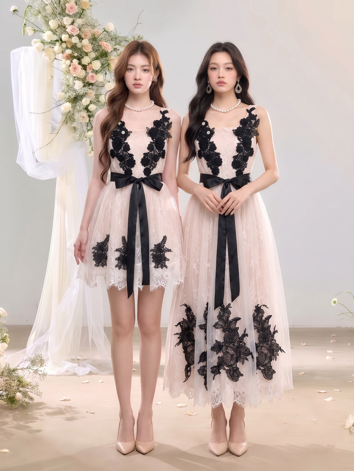 【dress】レースチュールロングワンピース＆ミニワンピース　N3638