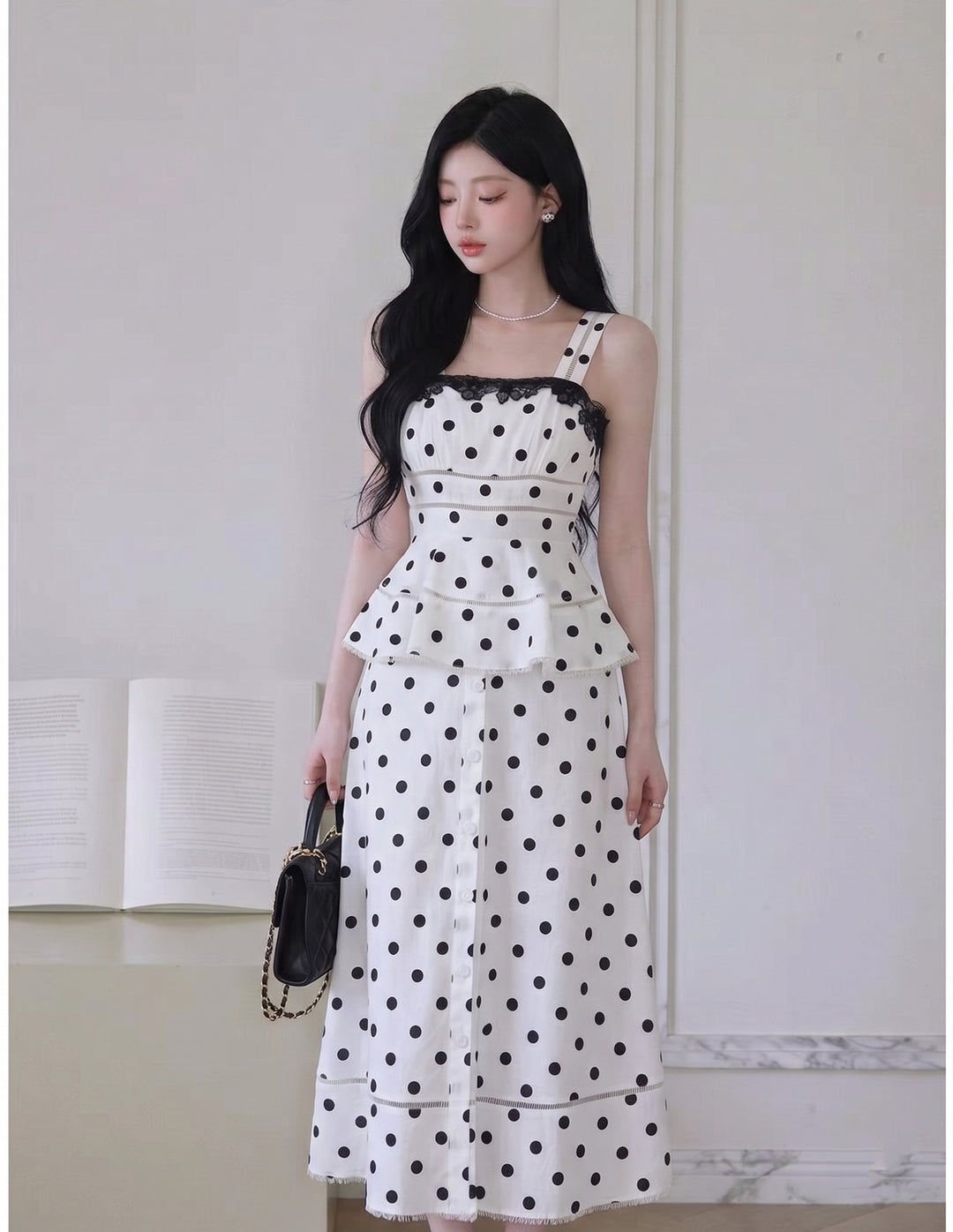 【dress】ペプラムドットロングワンピース   N3771
