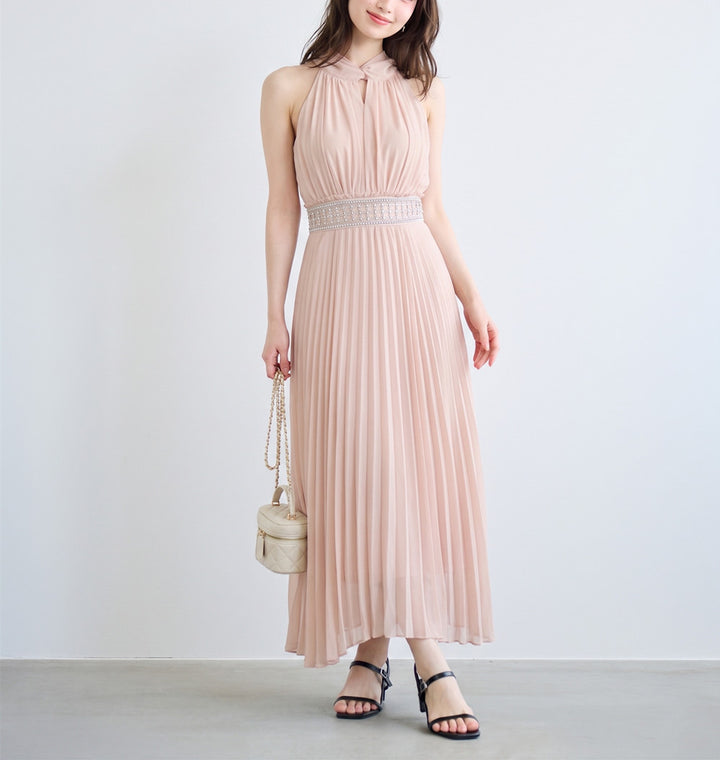 【dress】ウエストパール付きロングワンピース　N3671