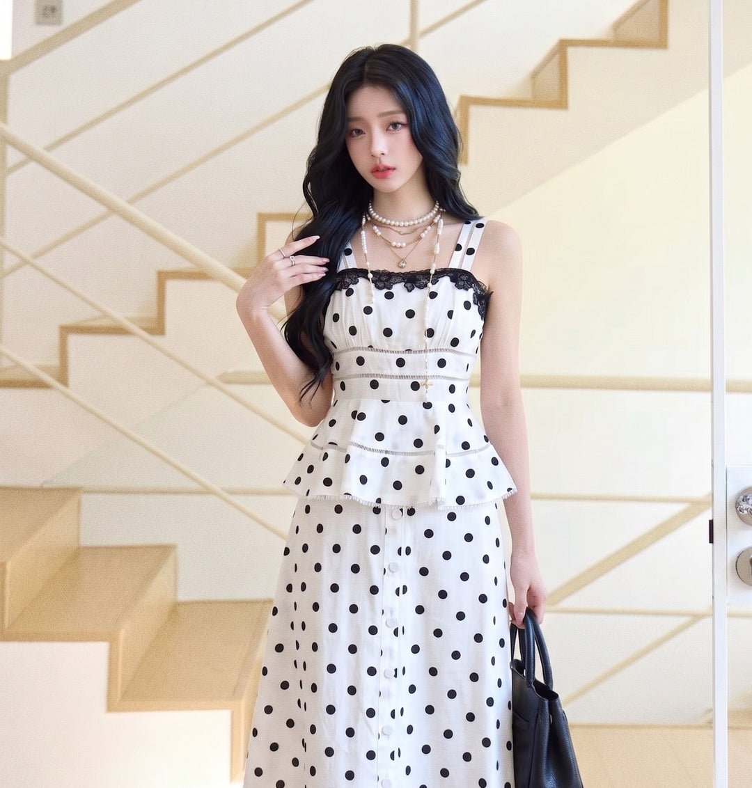 【dress】ペプラムドットロングワンピース   N3771