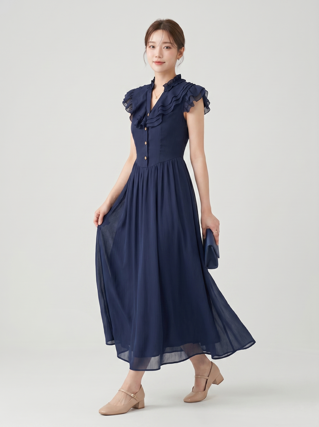 【dress】ギャザーフリルロングワンピース　N3621