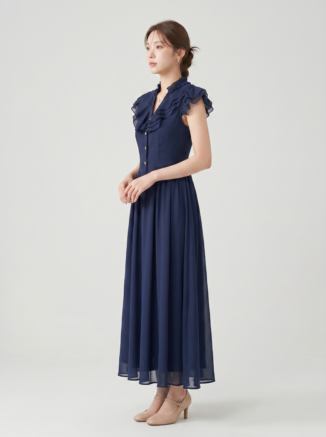 【dress】ギャザーフリルロングワンピース　N3621
