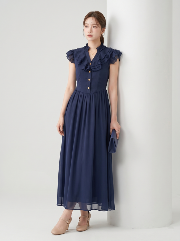 【dress】ギャザーフリルロングワンピース　N3621
