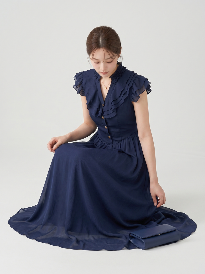 【dress】ギャザーフリルロングワンピース　N3621