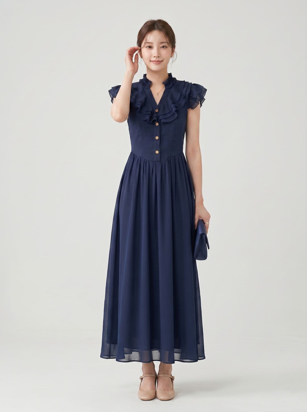 【dress】ギャザーフリルロングワンピース　N3621