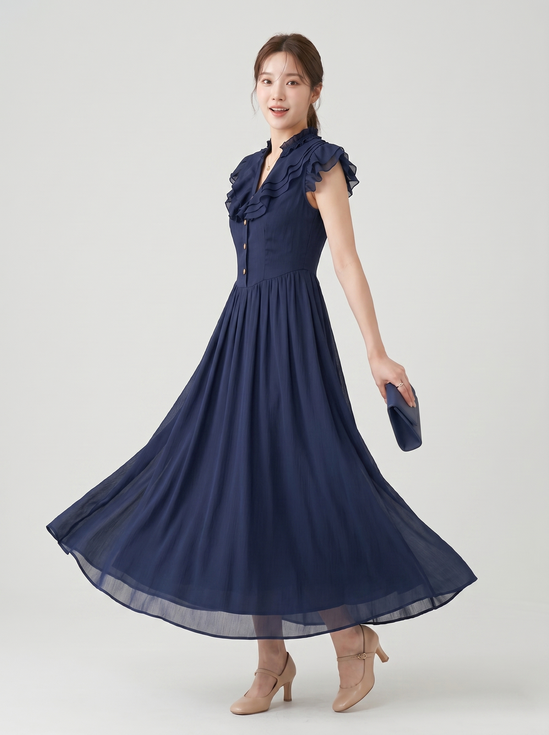 【dress】ギャザーフリルロングワンピース　N3621