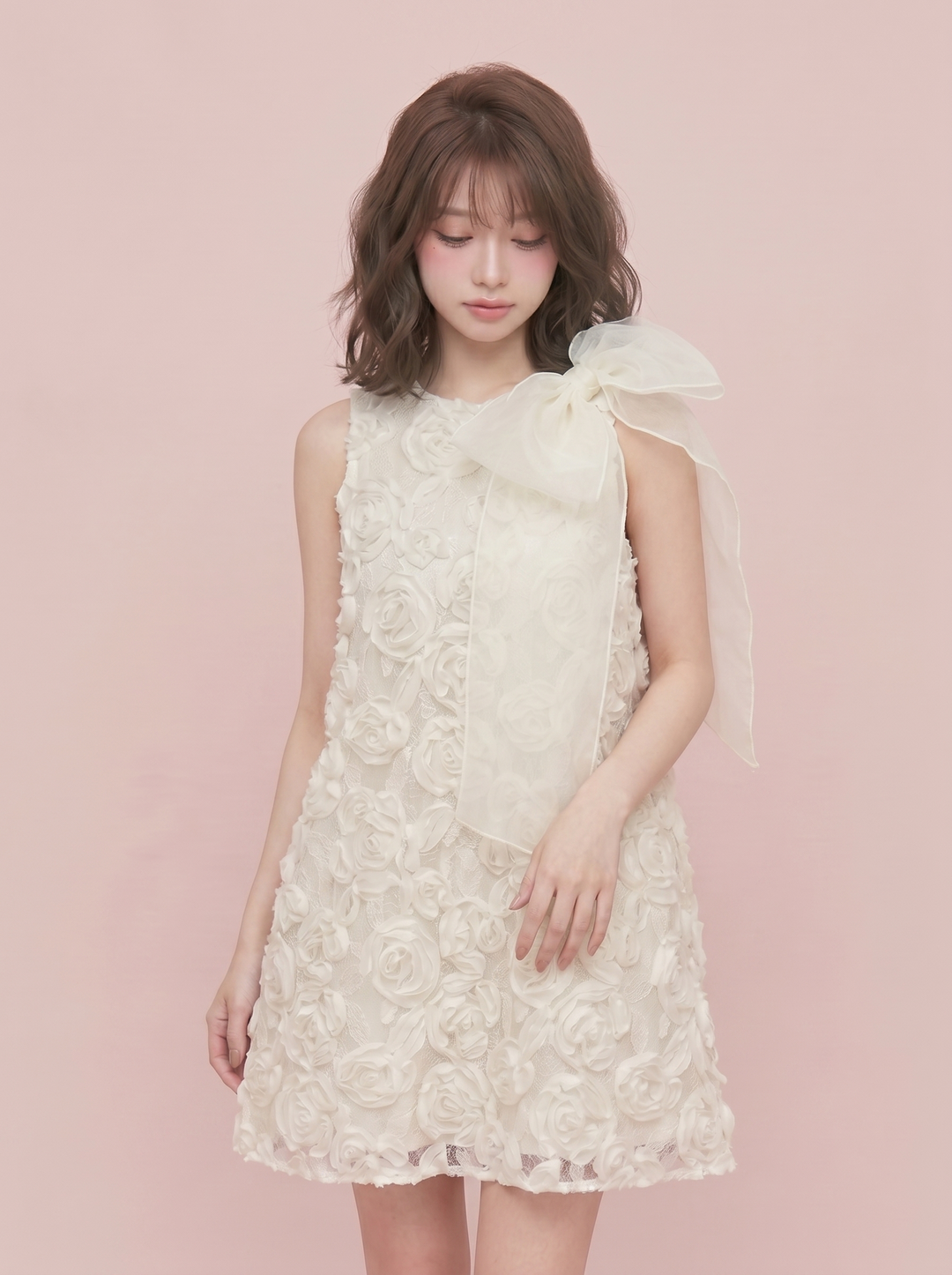 【dress】ビッグリボン立体感フラワーミニワンピース　N3672