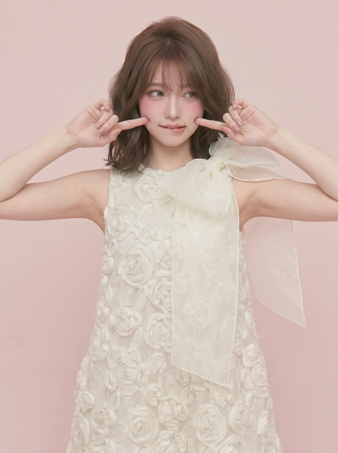 【dress】ビッグリボン立体感フラワーミニワンピース　N3672