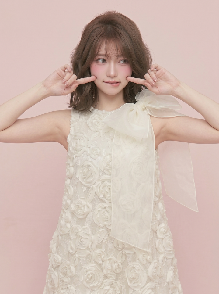 【dress】ビッグリボン立体感フラワーミニワンピース　N3672