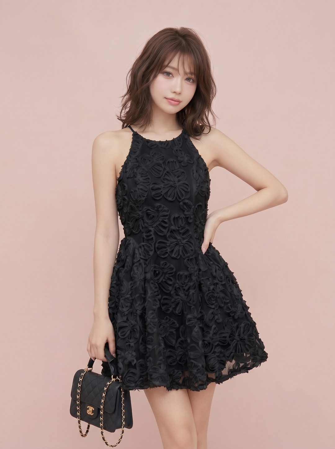 【dress】立体感フラワーミニワンピース　N3669
