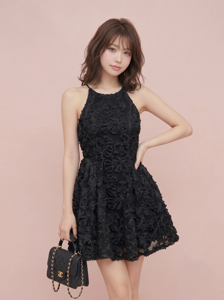 【dress】立体感フラワーミニワンピース　N3669