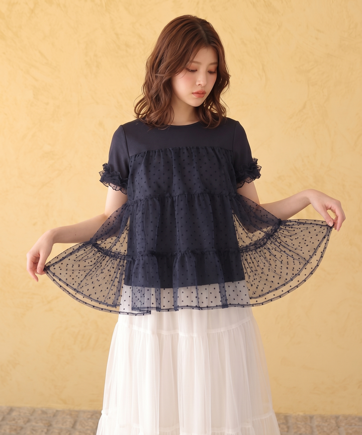 【tops】ティアードチュールトップス   N3633