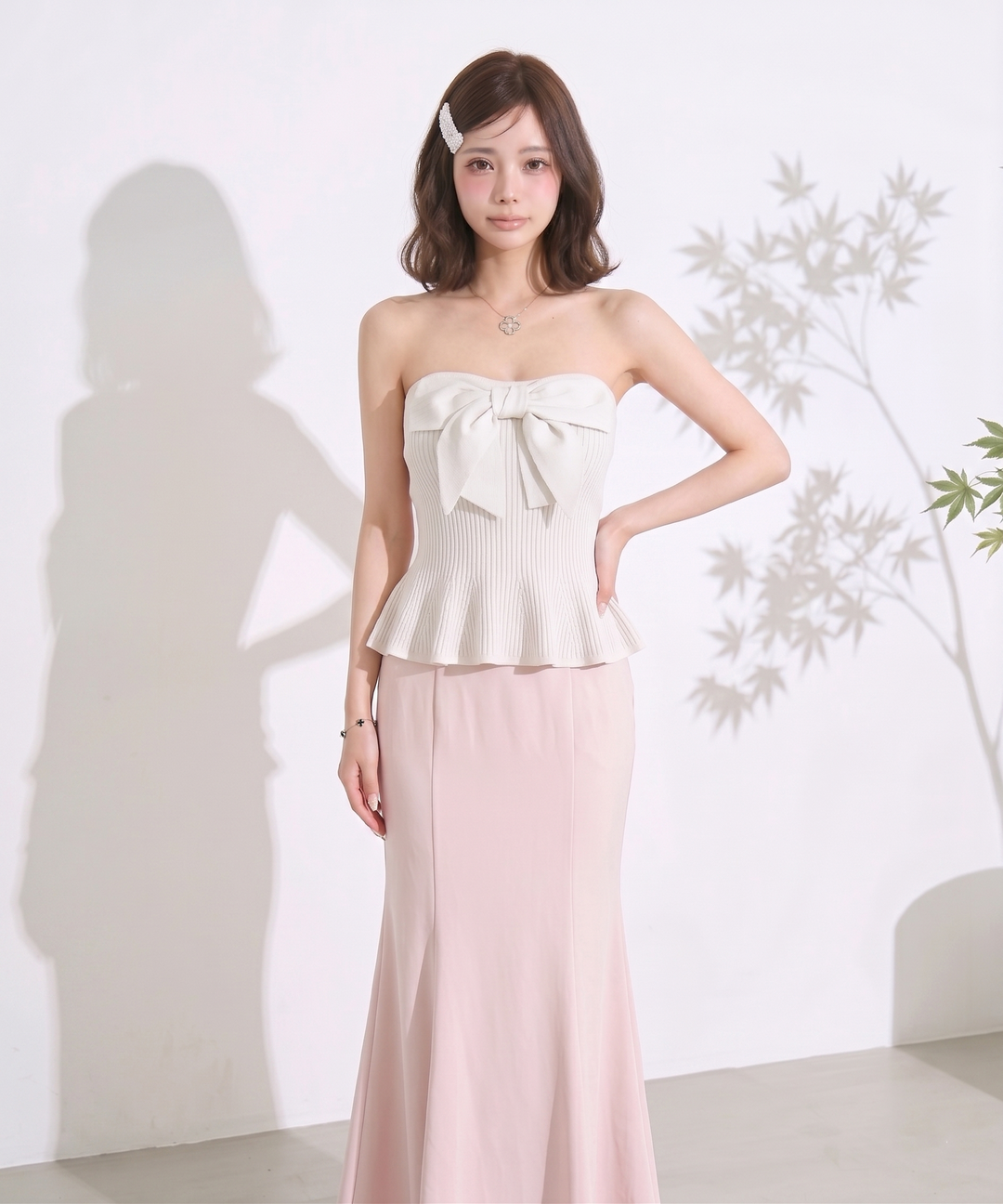 【tops】ビッグリボンペプラムベアトップ  N3644