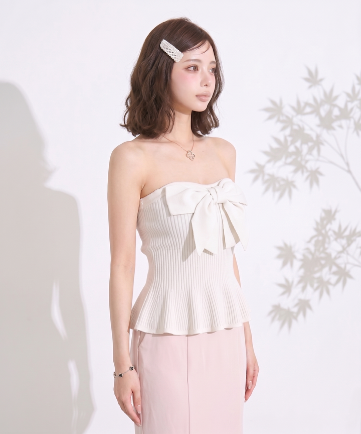 【tops】ビッグリボンペプラムベアトップ  N3644
