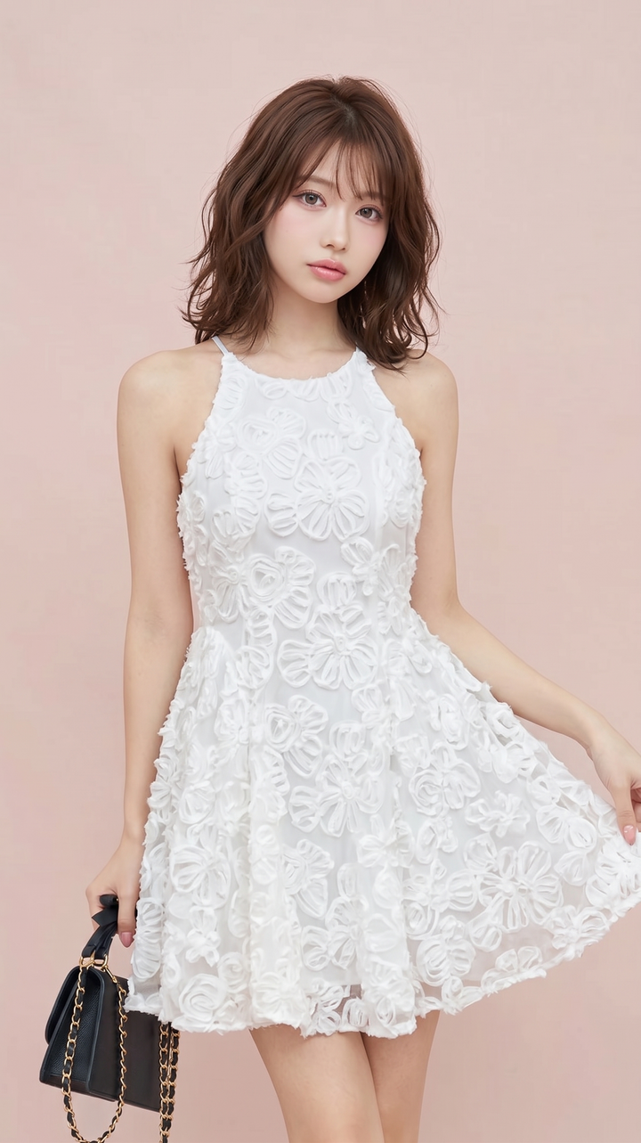 【dress】立体感フラワーミニワンピース　N3669