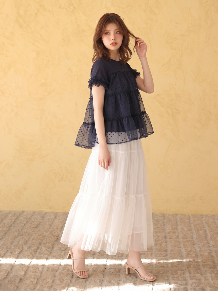 【tops】ティアードチュールトップス   N3633
