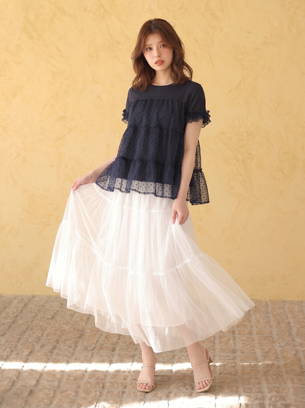 【tops】ティアードチュールトップス   N3633