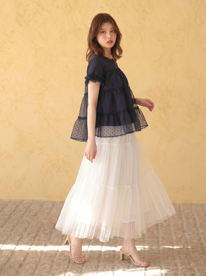 【tops】ティアードチュールトップス   N3633