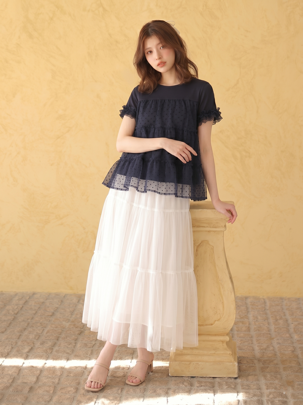 【tops】ティアードチュールトップス   N3633