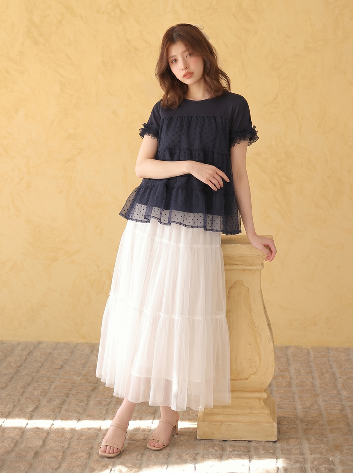 【tops】ティアードチュールトップス   N3633