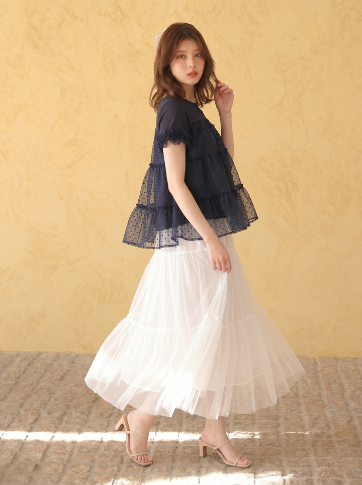 【tops】ティアードチュールトップス   N3633