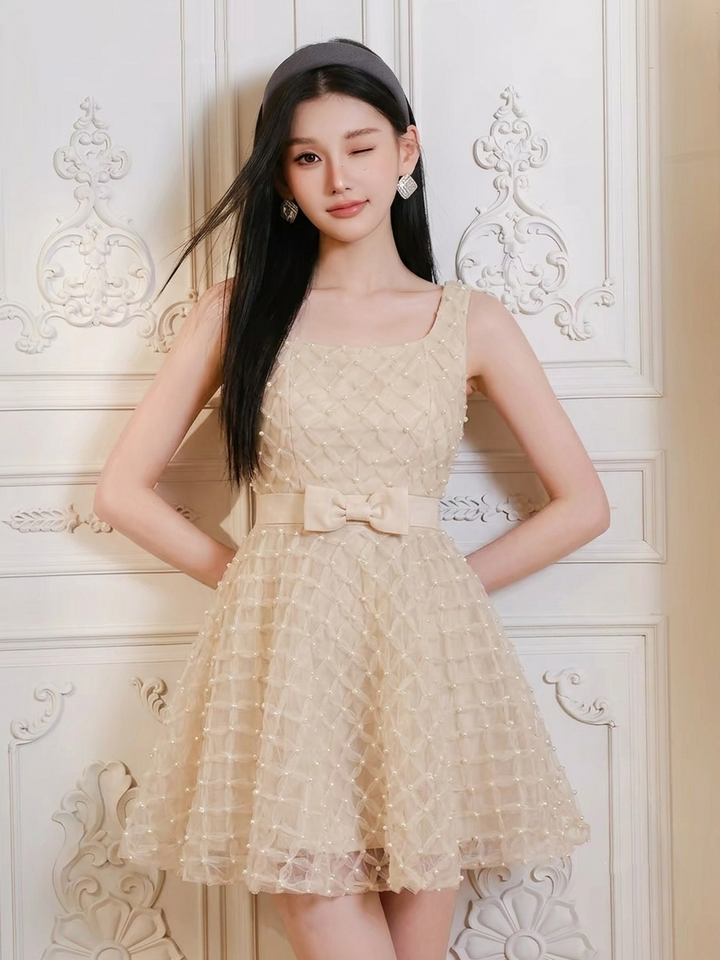 【dress】パールチュールミニワンピース   N3742