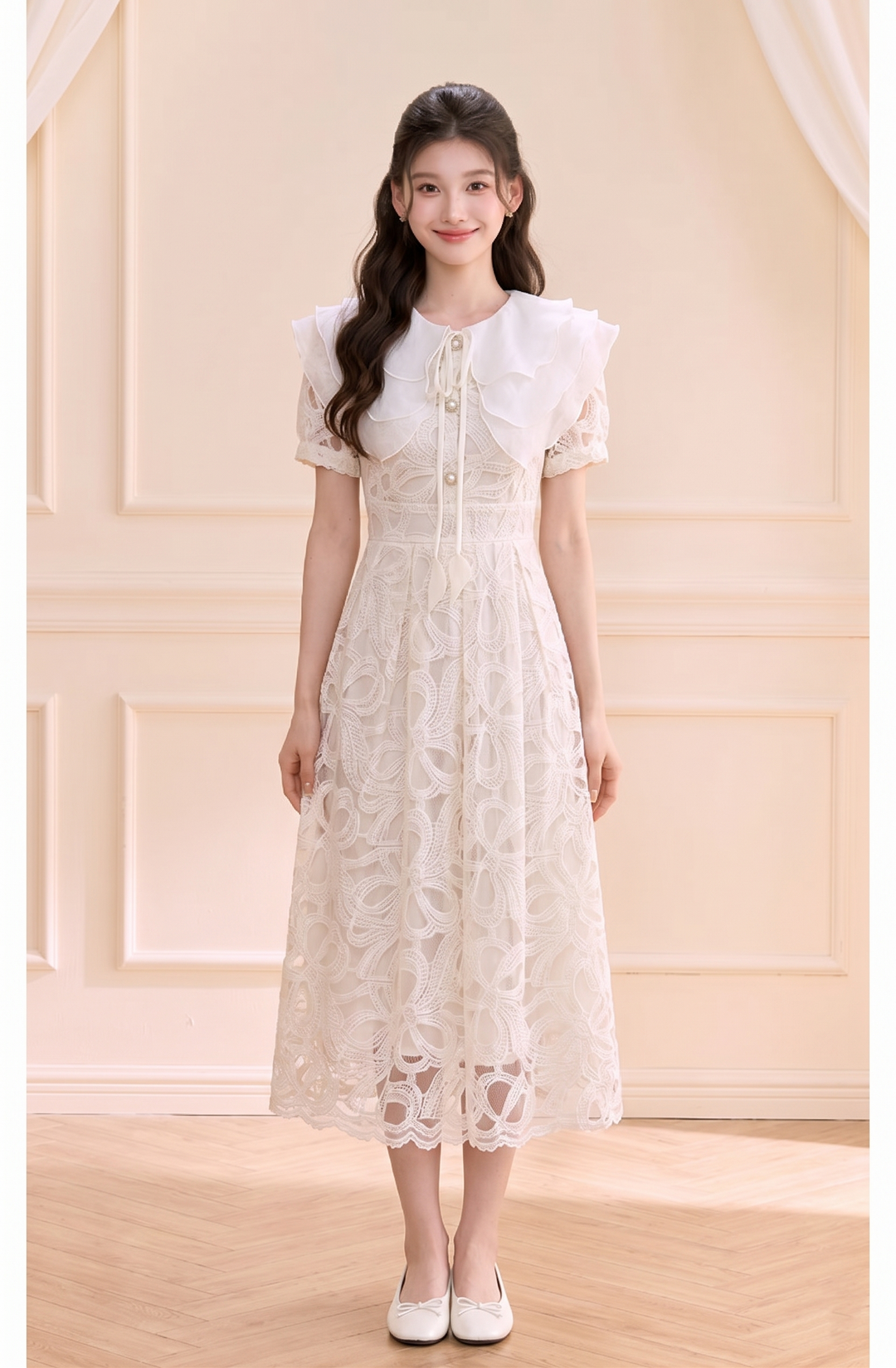 【dress】ラッフルカラーレースワンピース　N3709