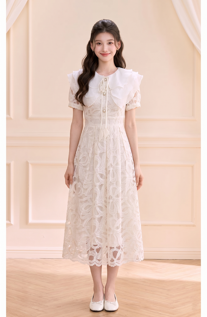 【dress】ラッフルカラーレースワンピース　N3709