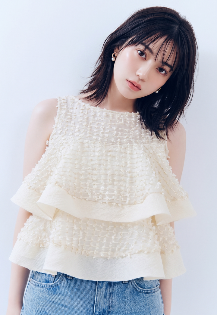 【tops】ラッフルジャガードボリュームブラウス  N3641