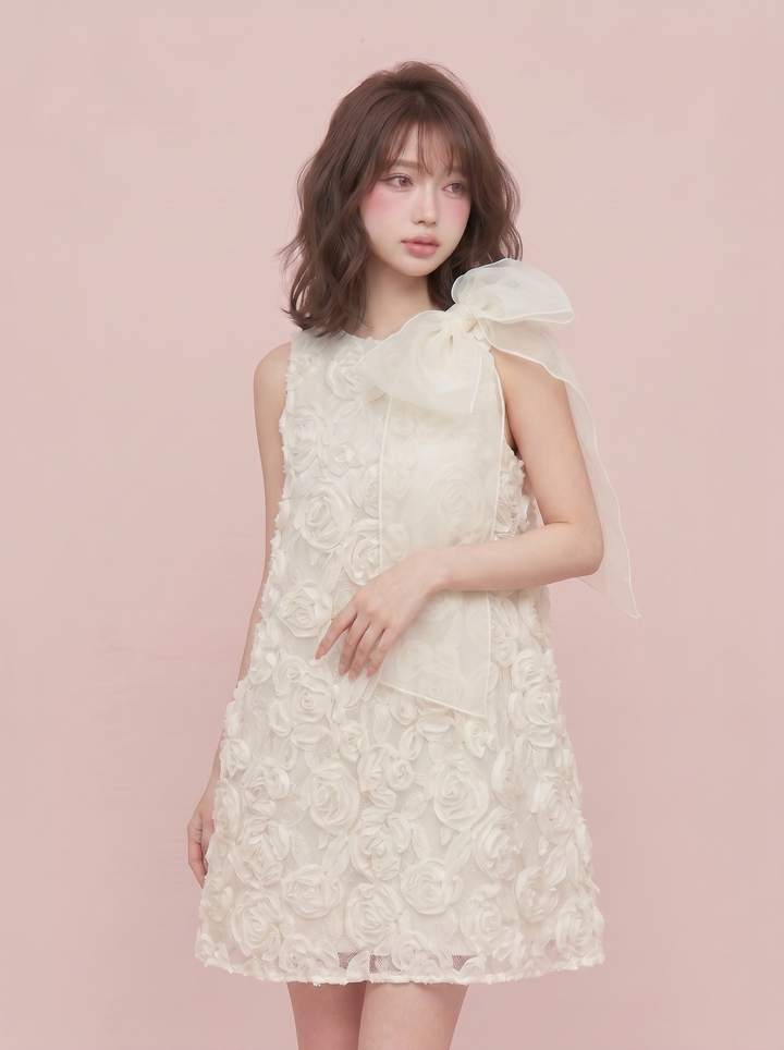 【dress】ビッグリボン立体感フラワーミニワンピース　N3672