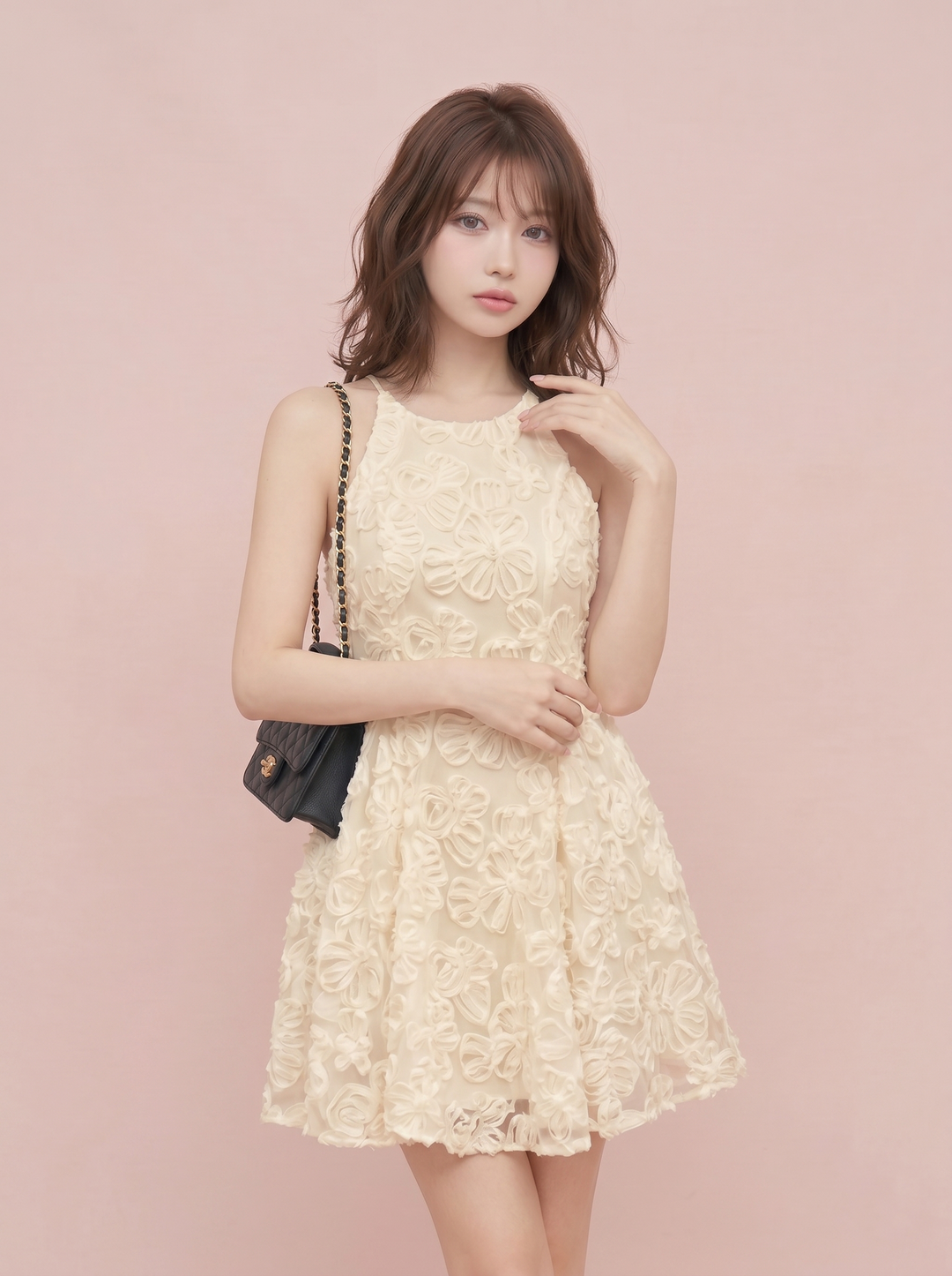 【dress】立体感フラワーミニワンピース　N3669