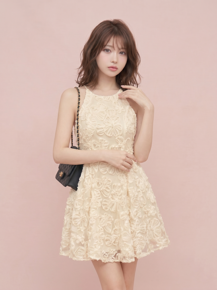 【dress】立体感フラワーミニワンピース　N3669