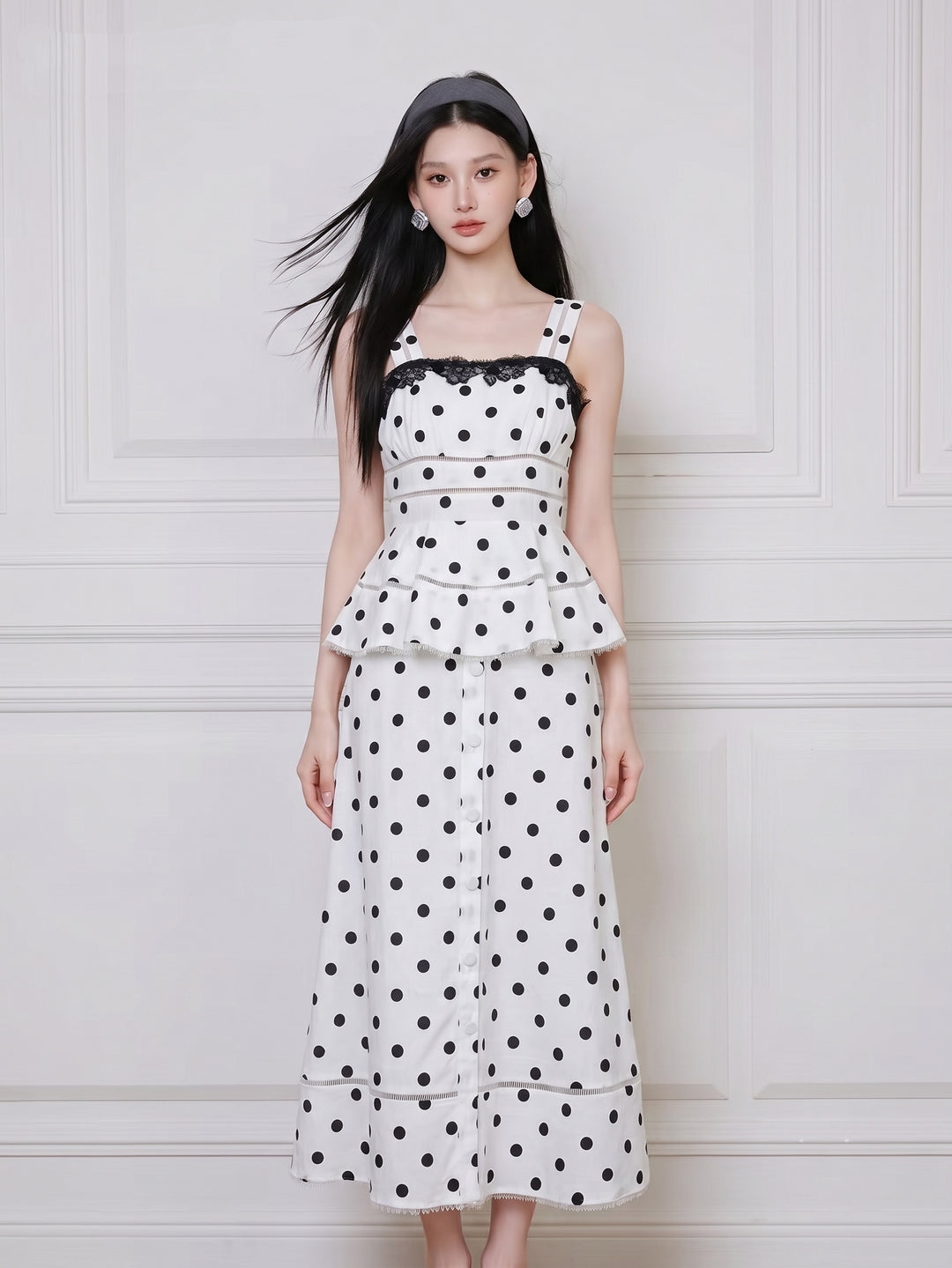 【dress】ペプラムドットロングワンピース   N3771