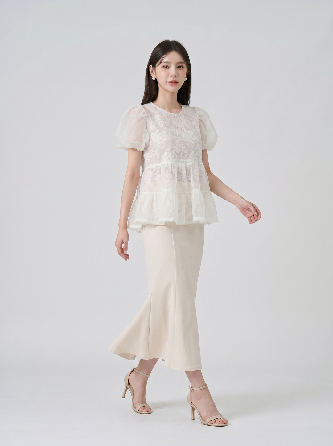 【tops】パールショルダーペプラムトップス　N3617