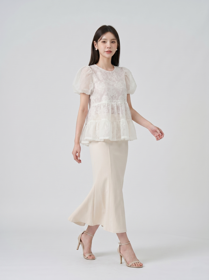 【tops】パールショルダーペプラムトップス　N3617