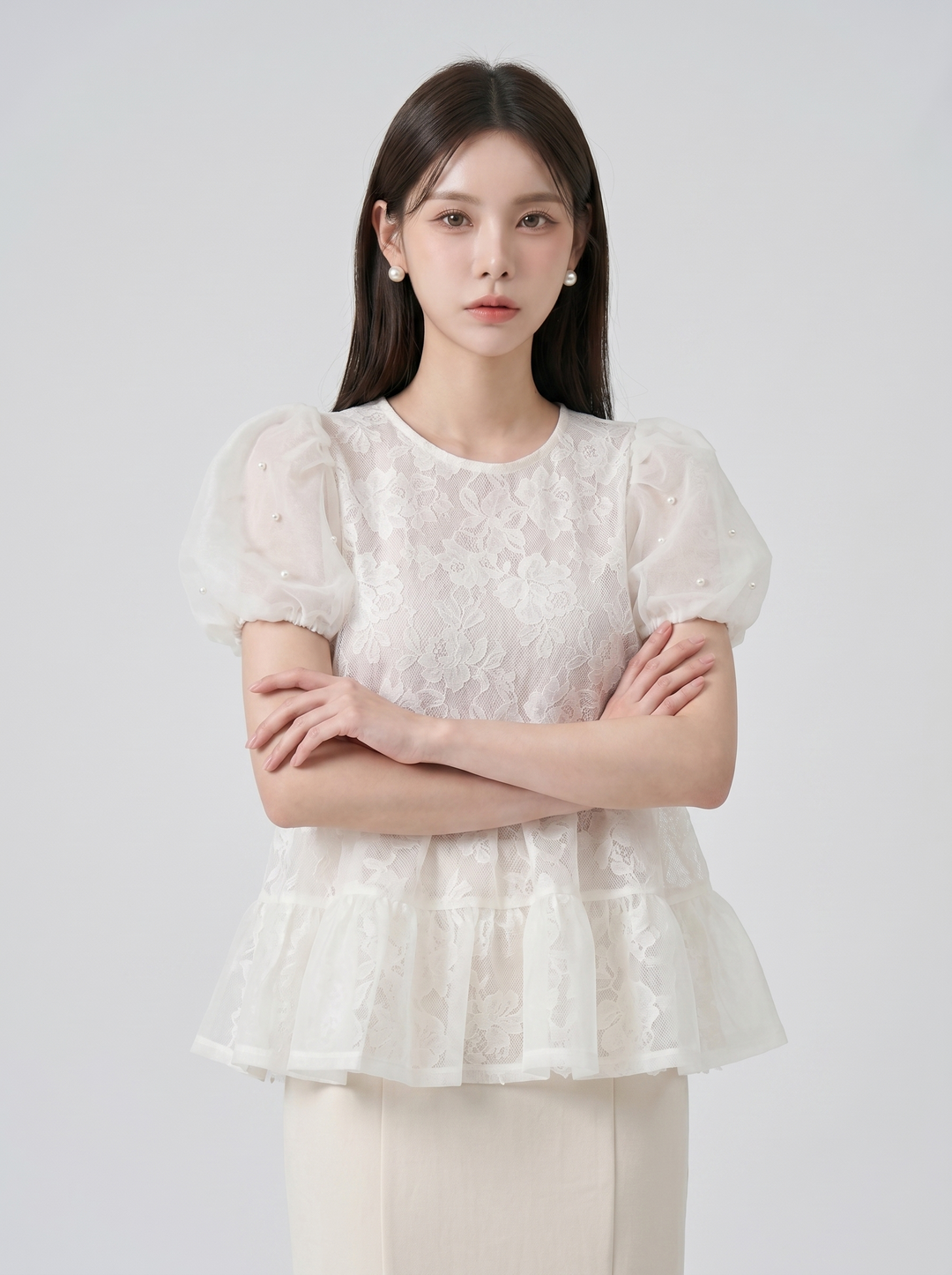 【tops】パールショルダーペプラムトップス　N3617