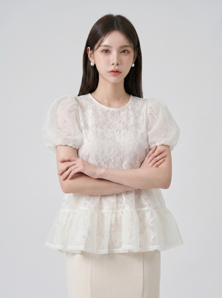 【tops】パールショルダーペプラムトップス　N3617